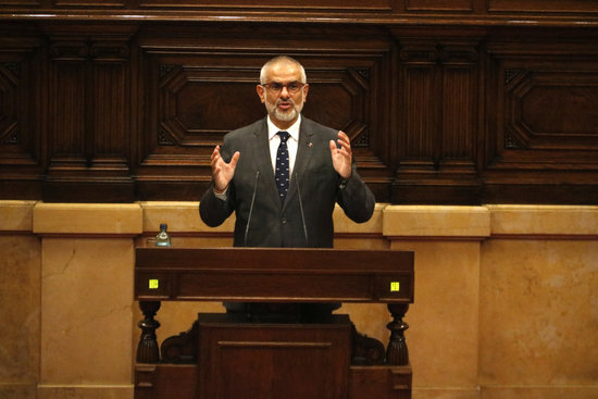 Opposition leader Carlos Carrizosa of Ciudadanos in Parliament during the 2020 general policies debate (by Bernat Vilaró)
